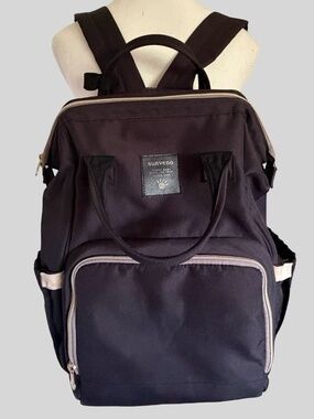 Sunveno Black Nylon Backpack Carry Baby Diaper Essentials Bag